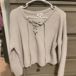 Glam Women's Lace-Up Knit Sweater - Gray